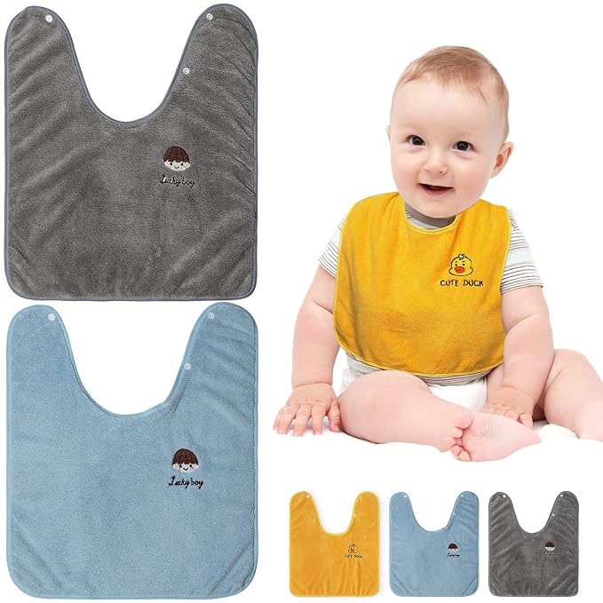3 Pack Baby Bibs for Girls or Boys, Waterproof, Towel Toddler Bibs for 1-3 Years - Image 2