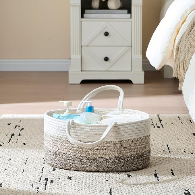 Baby Diaper Caddy Organizer, Extra Large Cotton Rope Nursery Diaper Basket - Image 7