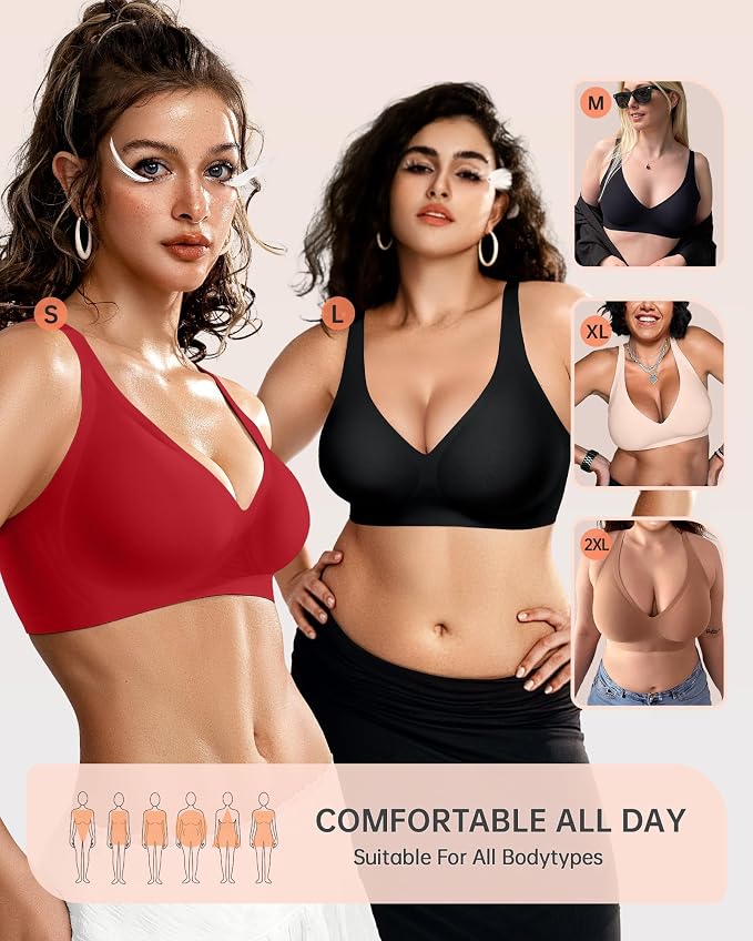OEAK Womens Deep V Bras Wireless Comfortable Bra Supportive No Underwire Bras - Image 5