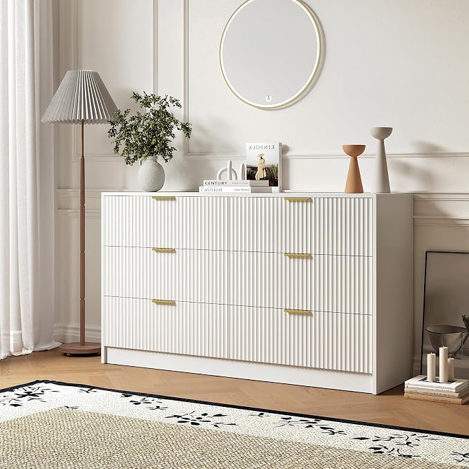 6 Drawers Fluted Dresser for Bedroom, Large Floor Chest of Drawers, Modern Long - Image 7