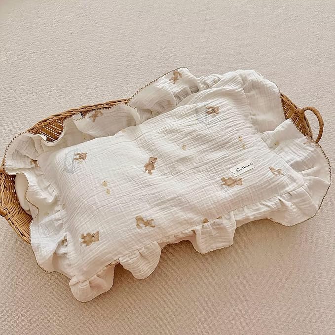 BuLuTu Muslin Cotton Girls Boys Pillow Case Standard Size, Cute Bear Children - Image 3