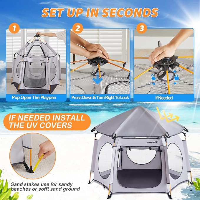 Asweets 4 in 1 Pop Up Playpen Indoor and Outdoor Portable, Lightweight Baby - Image 4