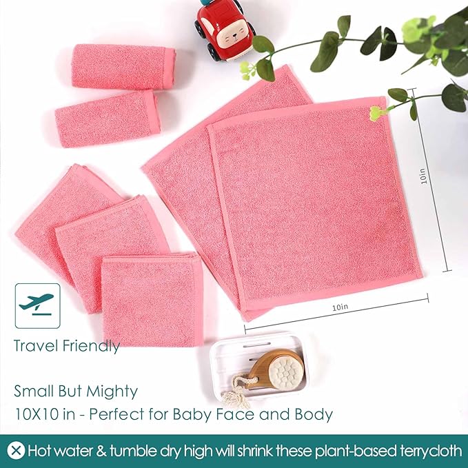 Baby Washcloths 6 Pack, 10x10 inch Heavenly Soft Pink Wash Cloths - Image 6