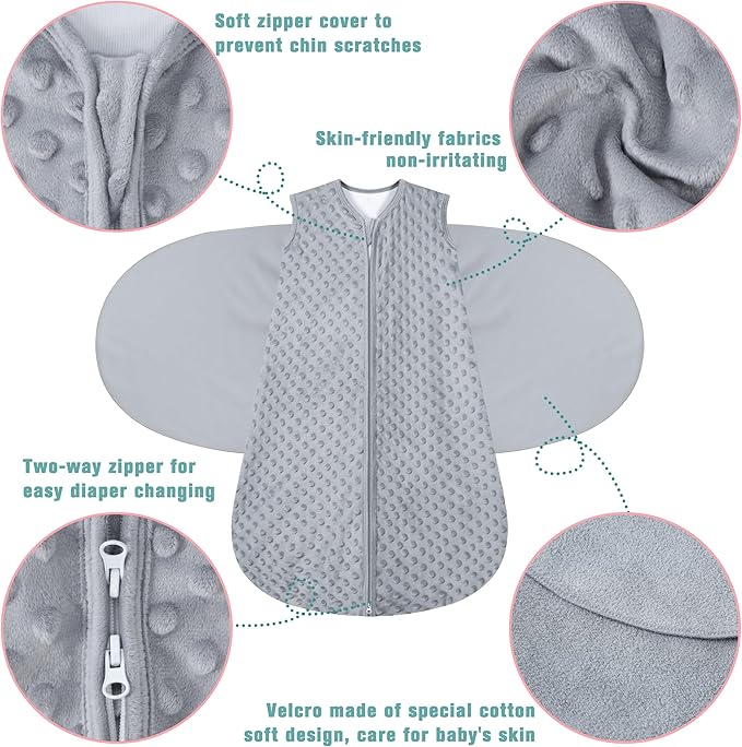 Fleece Newborn Sleep Sack Baby Swaddle, 3-Way Adjustable Wearable Blanket - Image 4