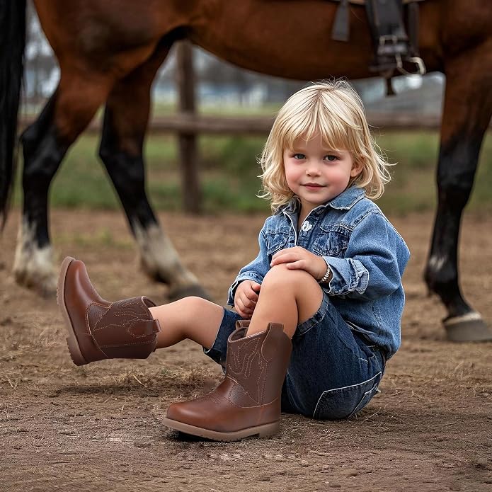 Blikcon Toddler Cowboy Boots for Boys Girls Baby Infant Cowgirl Boots Round Toe - Image 6