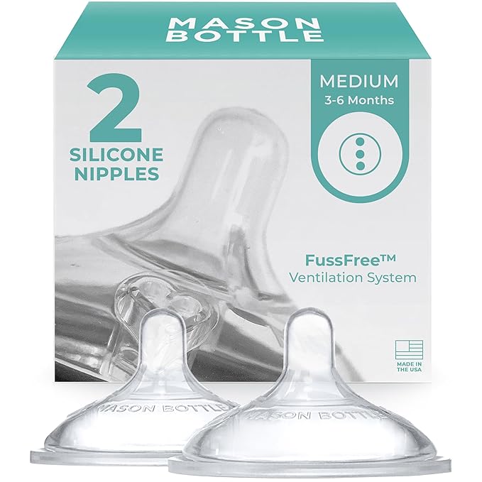 Mason Bottle Medium Flow Nipples – Silicone Baby Bottle Nipples, Fits Any by MASONBOTTLE