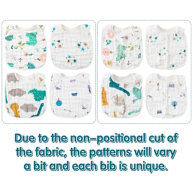 Zainpe 6Pcs Snap Muslin Cotton Baby Bibs Dinosaur Star Bear Pattern Bib - Image 8
