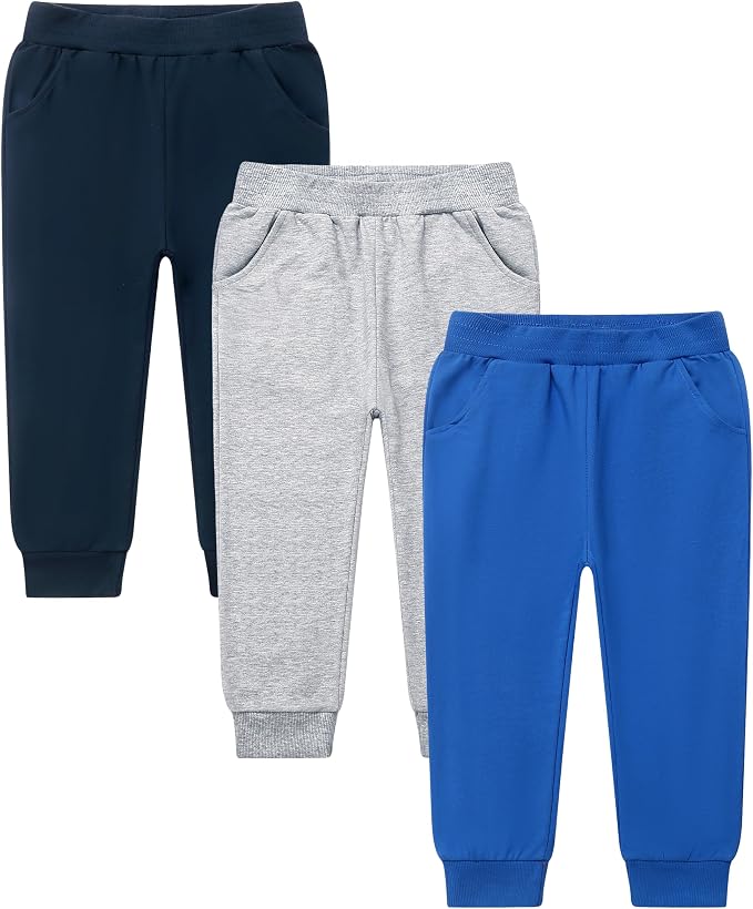 GFQLONG 2/3 Pack Toddler Pants Sweatpants Boys Cotton Joggers, Athletic Pull on by GFQLONG