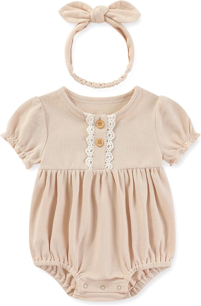 Newborn Baby Girl Clothes Cotton Bubble Romper Floral Short Sleeve Bodysuit 3 - Image 2