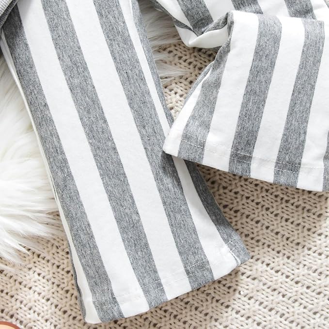 Baby Girl Clothes Long Sleeve Fall Outfits Toddler Sweatsuit Striped Flare Pants - Image 5