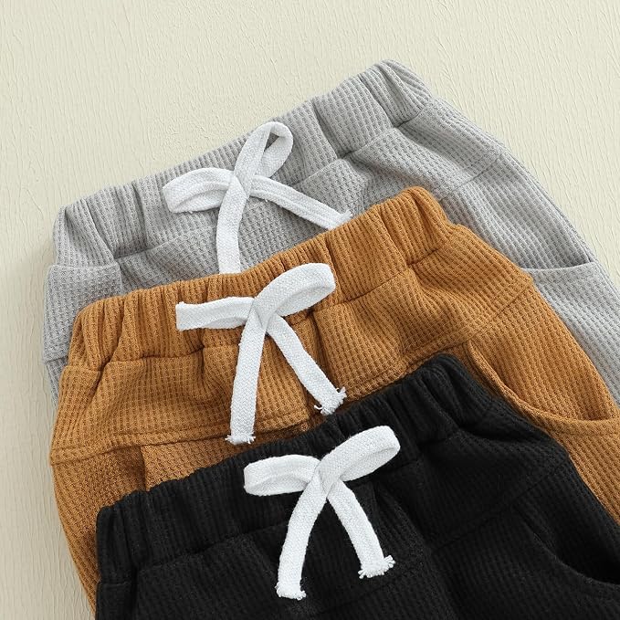 Sejardin Toddler Baby Boy Girl Pants 3 Pack Solid Color Elastic Waist Jogger - Image 6