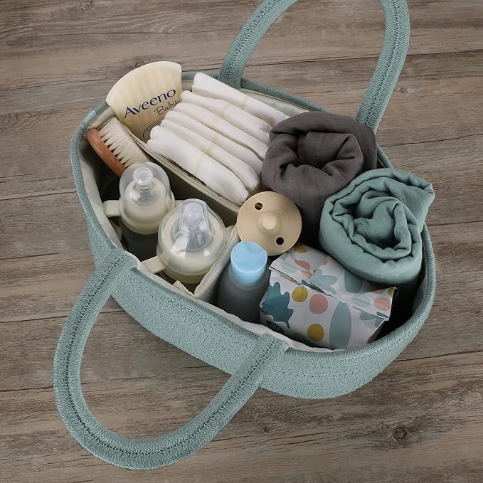 Diaper Caddy Organizer for Baby Cotton Rope Nursery Storage Bin Basket Portable - Image 6