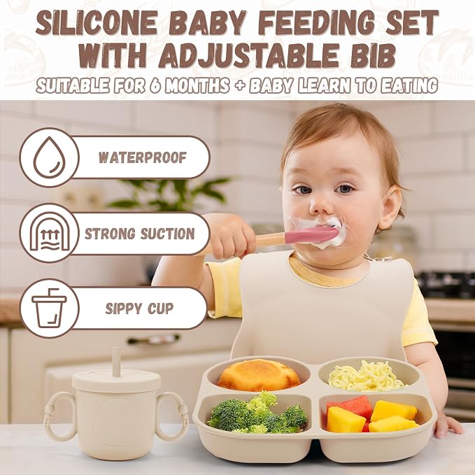 Silicone Baby Feeding Set, Baby Led Weaning Supplies, Baby Food Tableware - Image 3