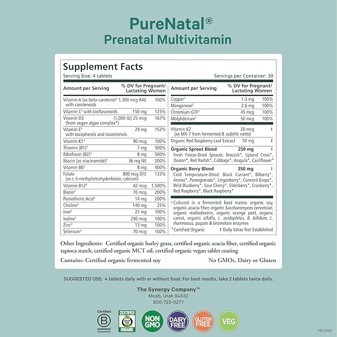 PURE SYNERGY PureNatal Prenatal Vitamins | Vegan Supplement Made - Image 2