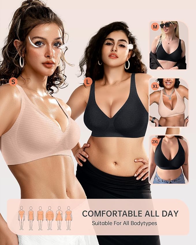 OEAK Womens Deep V Bras Wireless Comfortable Bra Supportive No Underwire Bras - Image 5