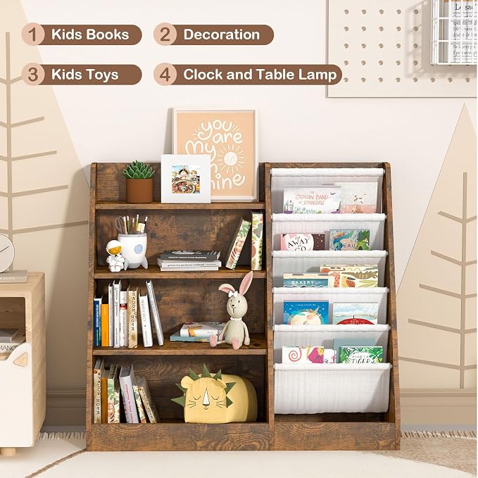 Kids Bookshelf for Bedroom Toddler Children Baby Bookcase 4-Tier for Nursery - Image 5