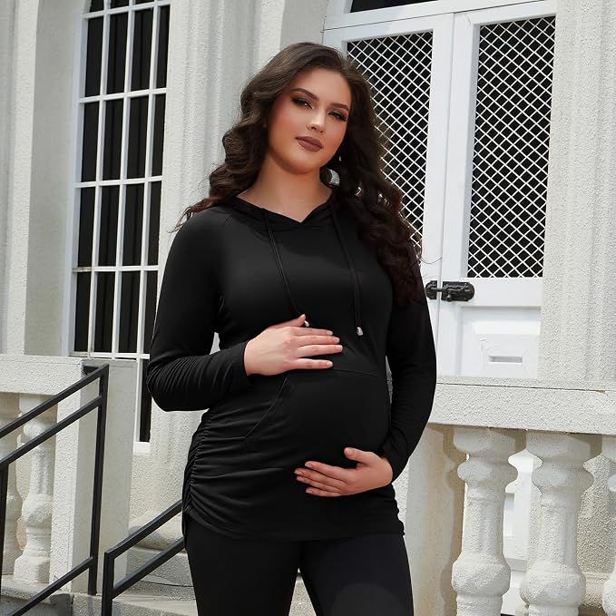 GINKANA Maternity Hoodie Long Sleeves Shirts Casual Maternity Top Pregnancy - Image 3