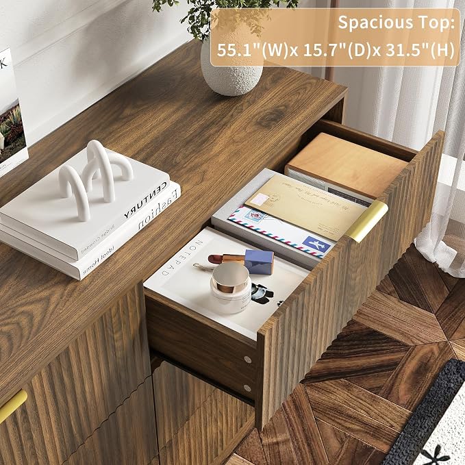 6 Drawers Fluted Dresser for Bedroom, Large Floor Chest of Drawers, Modern Long - Image 5