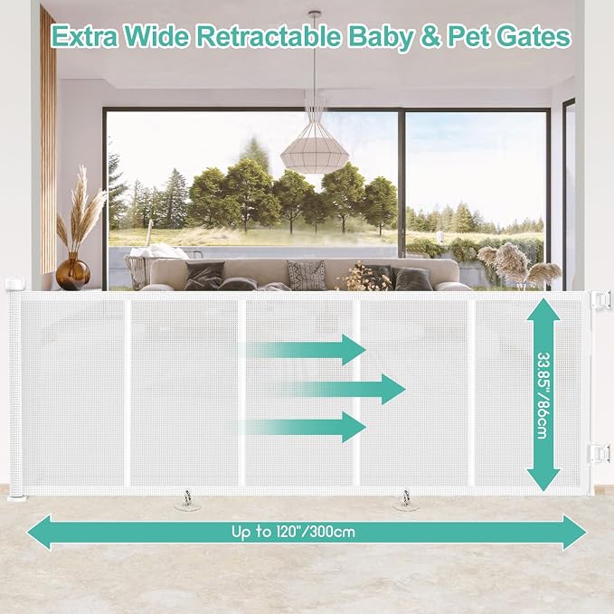 Upgrade 120 inch Retractable Baby Gates, EZIGO Extra Wide Baby Gate - Image 2
