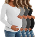 Riyiper 4 Pack Women's Maternity Shirts, Long Sleeve Cotton Ribbed Pregnancy by Riyiper