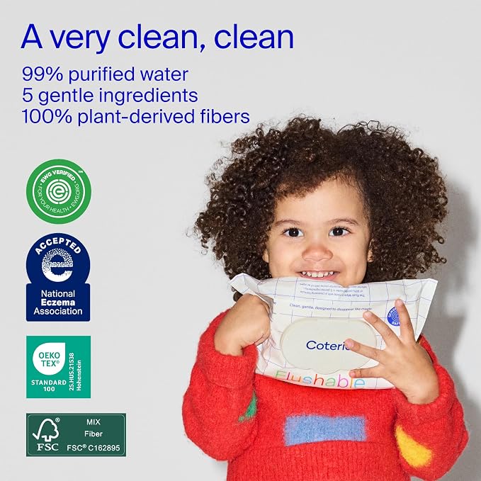 Coterie Flushable Wipes for Sensitive Skin, Hypoallergenic, 99% Water, - Image 3