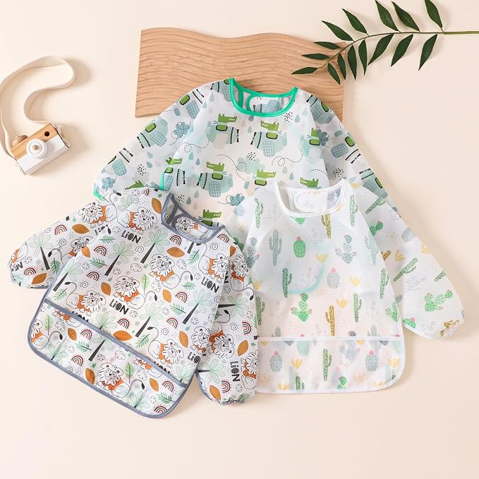 5 Pcs Long Sleeved Baby Toddler Bibs Waterproof Sleeved Bib 3-24 Months - Image 2