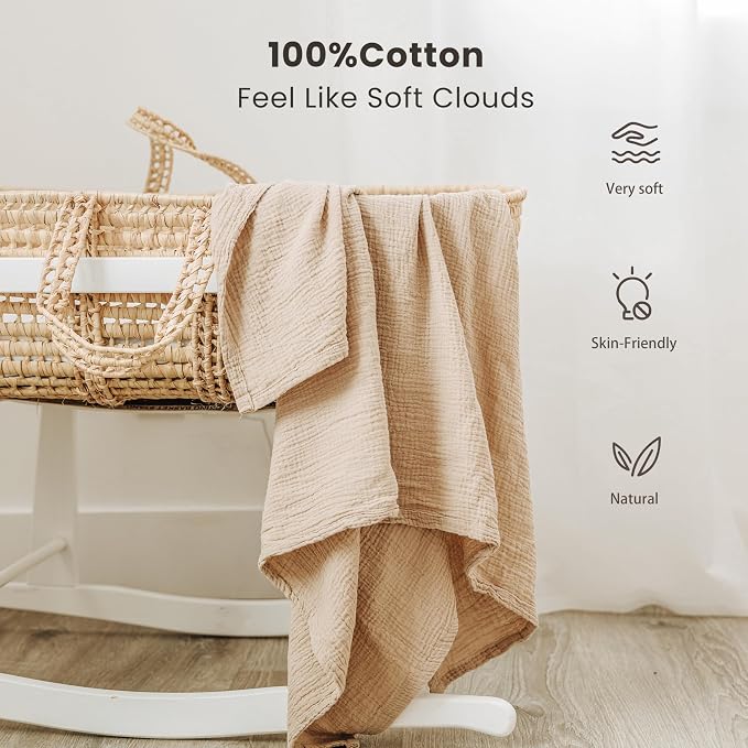 Konssy Muslin Swaddle Blankets for Baby Girls Boys, 3 Pack Receiving Blanket - Image 2