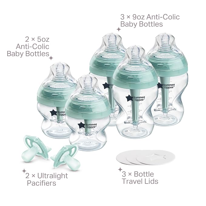 Tommee Tippee Advanced Anti-Colic 10 Piece Bottle and Pacifier Set, 5 and 9 oz - Image 2