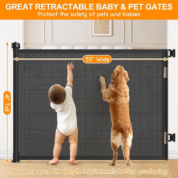 55 Inch Retractable Baby Gates Extra Wide, 41 Inch Reinforced Extra Tall Gate - Image 2