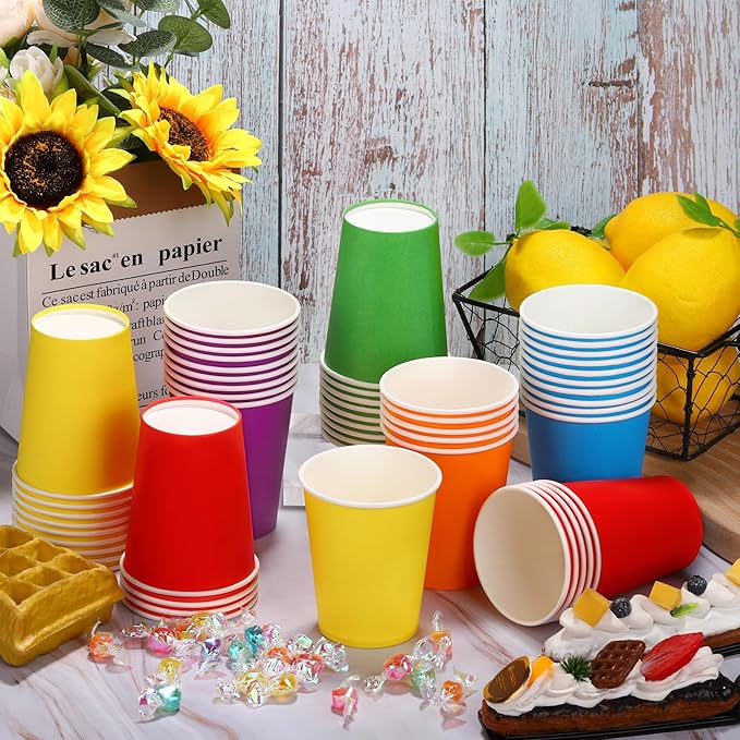 URATOT 60 Pieces 9 Ounce Disposable Paper Cups Rainbow Party Cups Drinking Cups - Image 5
