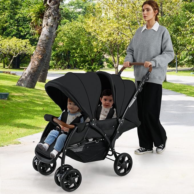 INFANS Double Stroller, Foldable Baby Tandem Stroller - Image 2