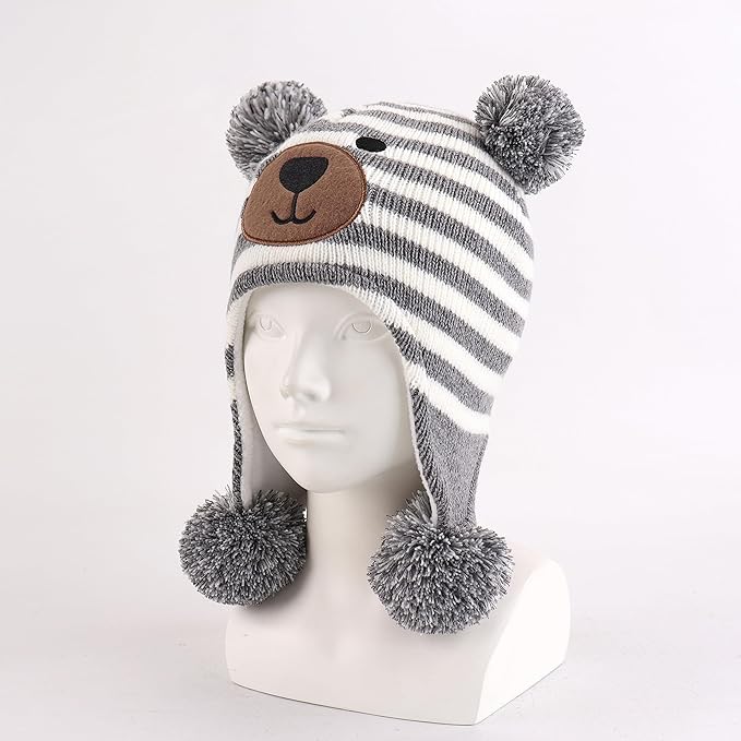 LANGZHEN Toddler Kids Infant Winter Hat, Earflap Knit Warm Cap Fleece Lined - Image 2