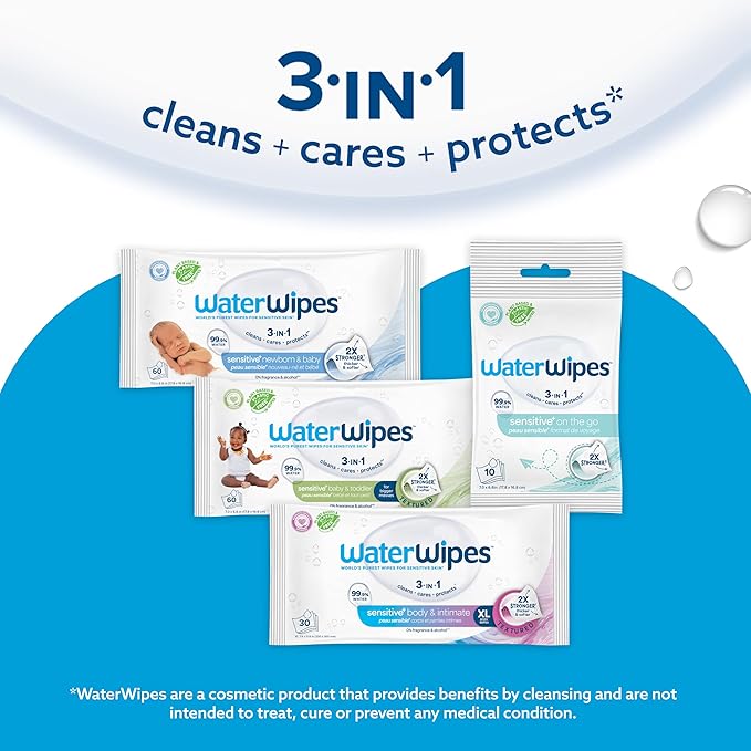 WaterWipes Sensitive+ Baby & Toddler Wipes, 3-In-1 Cleans, 99.9% Water - Image 7