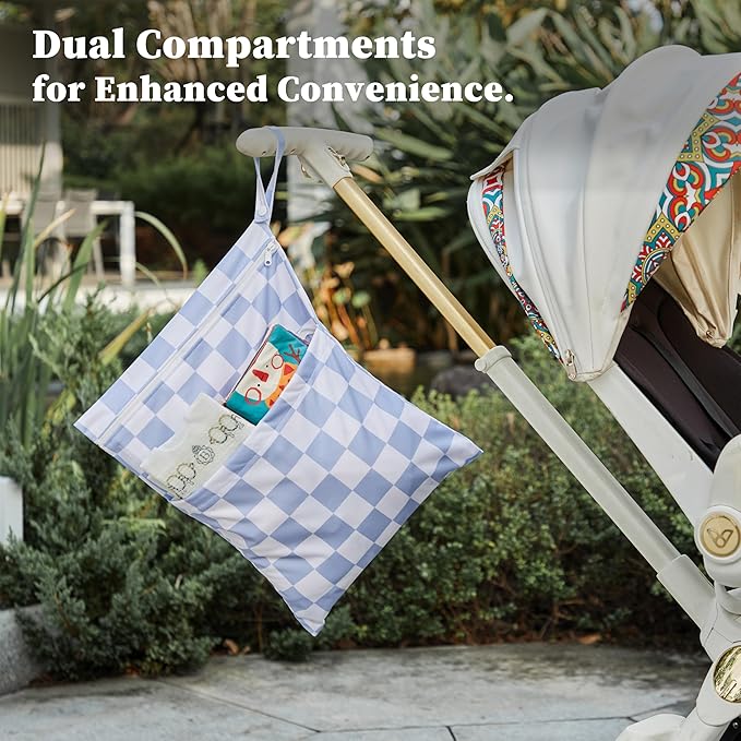Blue Checkered Waterproof Wet Dy Diaper Bag - Image 3