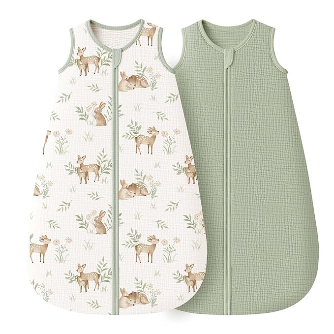 Konssy Muslin Baby Sleep Sack 0-6 Months 0.8 TOG, 2 Pack 100% Cotton Wearable by Konssy