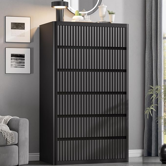 Black 56" Tall Dresser for Bedroom, Fluted Modern 6 Drawers Deep Dressers - Image 6