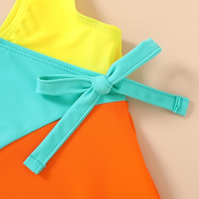 Happy Town Toddler Swimsuit Girl One Piece Bathing Suit Color Block Swimwear - Image 5
