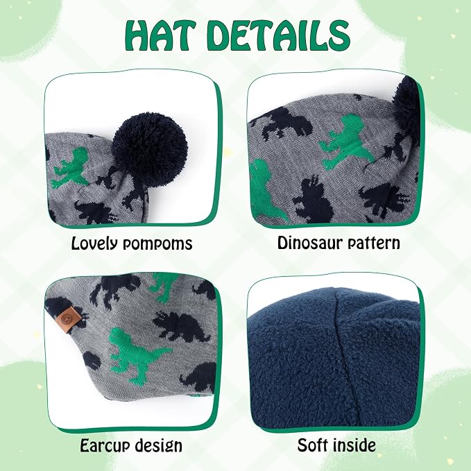 Duoyeree Kids Beanie Hat for Boys Girls Pom-pom Kint Hats Cozy Lining Winter - Image 4