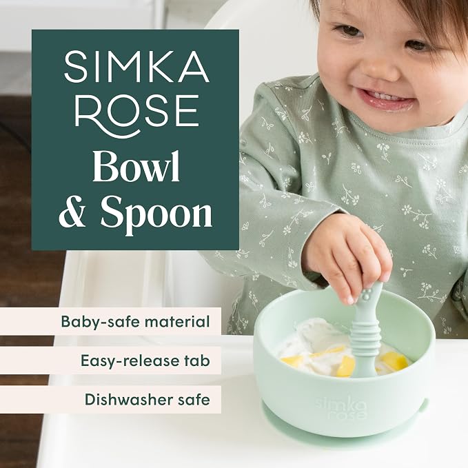 Simka Rose Baby Bowl and Spoon Set, Suction Bowls - Image 2