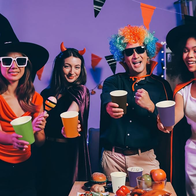 URATOT 60 Pieces Halloween Party Cups 9 Ounce Disposable Paper Cups Black and - Image 7