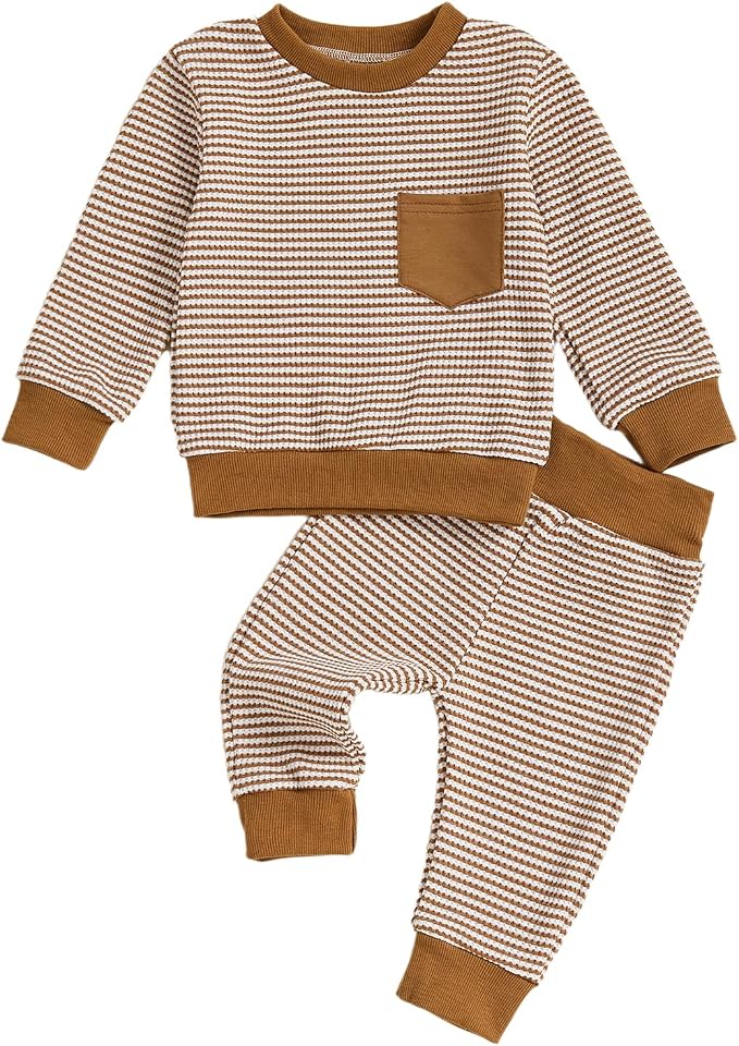 Toddler Baby Boy Fall Clothes Waffle Outfit Long Sleeve Color Blocking by Fufuriprefer