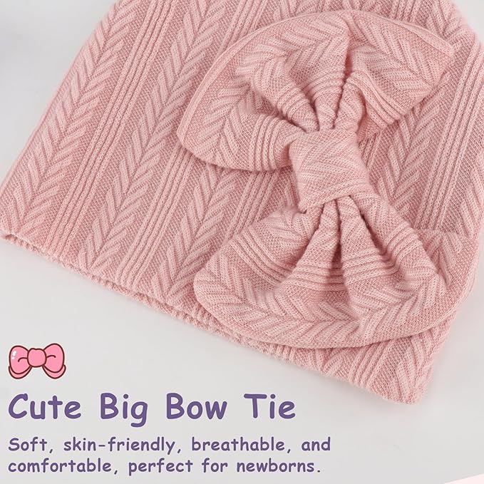 BQUBO Newborn Baby Hats Mittens Set Hospital Hat Beanie Infant Bow Hats Baby - Image 6