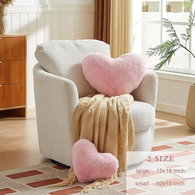 EastTree Heart Pillows, Love Throw Pillows Gifts, Ultra Soft Faux Rabbit Fur - Image 2