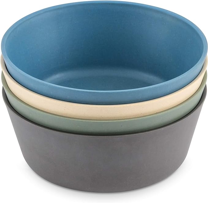 WeeSprout Bamboo Kids Bowls, Set of Four 10 oz Kid-Sized Bamboo Bowls, by WeeSprout