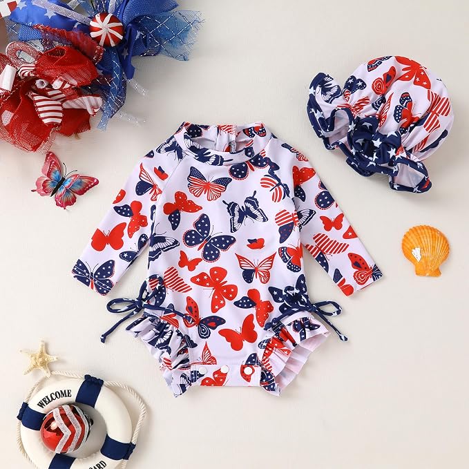 Infant Baby Girl Swimsuit One-Piece Long Sleeve Rash Guard - Image 2