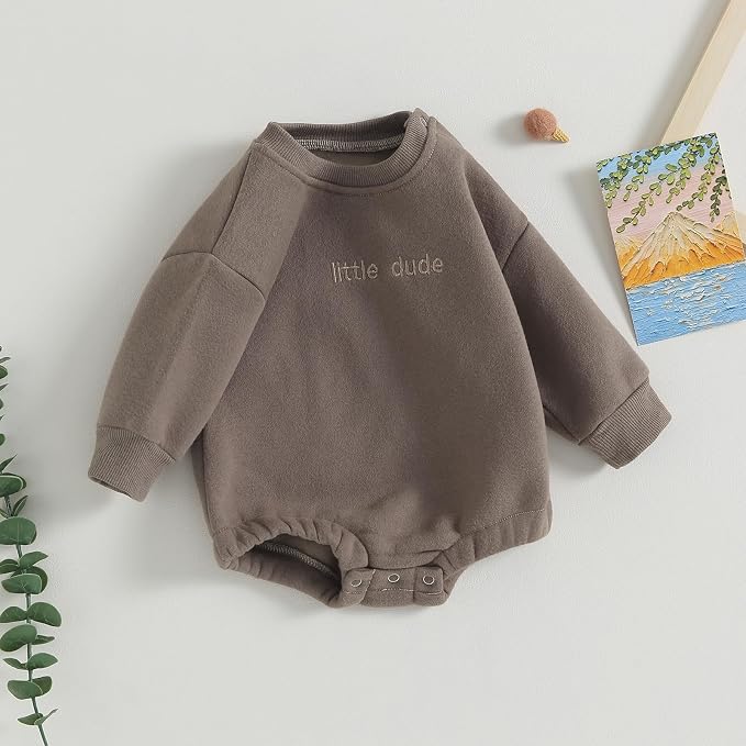 VISGOGO Newborn Infant Baby Boy Girls Oversized Romper Little Dude Sweater - Image 3