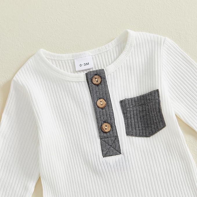fhutpw Baby Boy Clothes 3 6 12 18 Months Ribbed Knitted Long Sleeve Romper and - Image 4