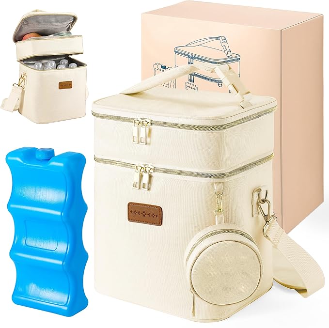 Breastmilk Cooler Bag with Ice Pack & Pacifier Case, Large Double Layer by Derbiedersinn