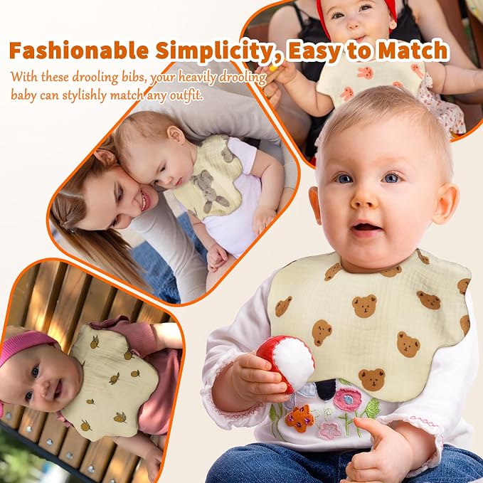 EllieHouse Baby Bibs for Girls Boys 8 Pack Muslin Drool Teeth Drooling Teething - Image 6