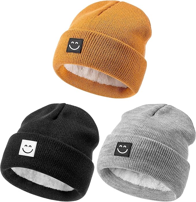 Baby Beanie Hat 3 Packs with Cute Smiley Face, Toddler Girls Boys Baby Hats by Hispeka